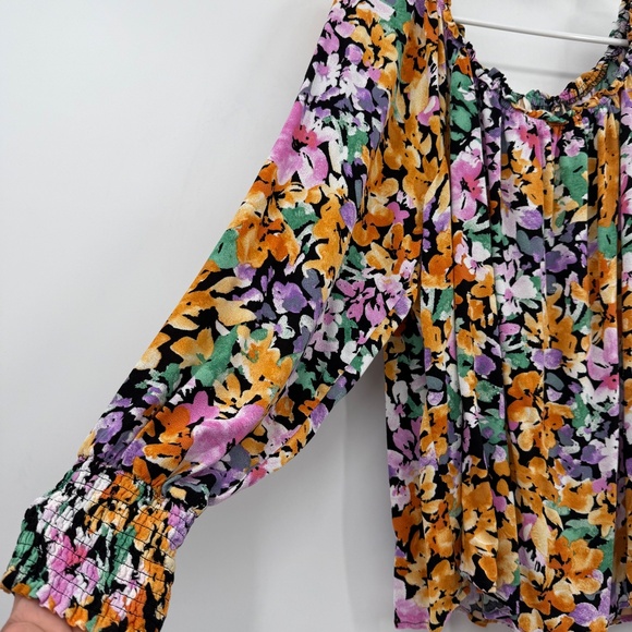 Terra Sky Top Women 2X Multicolor Long Sleeve Floral Off The Shoulder Colorful - Picture 2 of 10